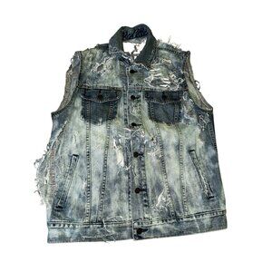 Distressed Denim Vest Medium Gap Ripped Sleeveless Jean Jacket Punk Rock Grunge